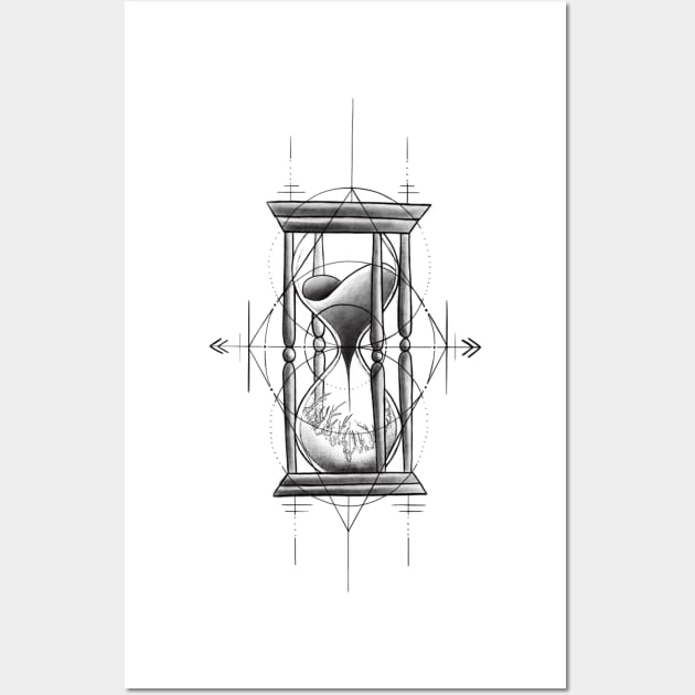 Classic Hour Glass with Sand and Ice with Geometrical Tattoo Design Wall Art by Tred85